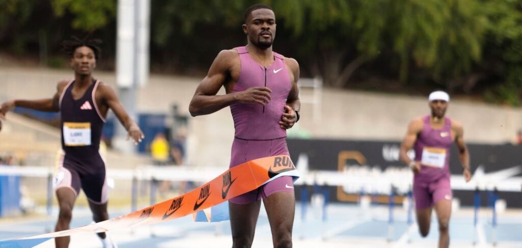 Rai Benjamin in the 400mh. Photo Michael Dawson